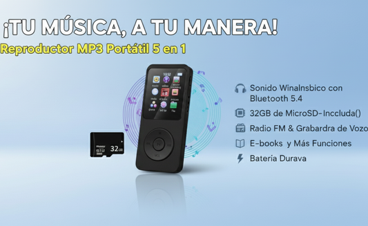 Reproductor MP3 Portátil con Bluetooth 5.4 y 32GB (MicroSD Incluida): Radio FM, Grabación y E-book